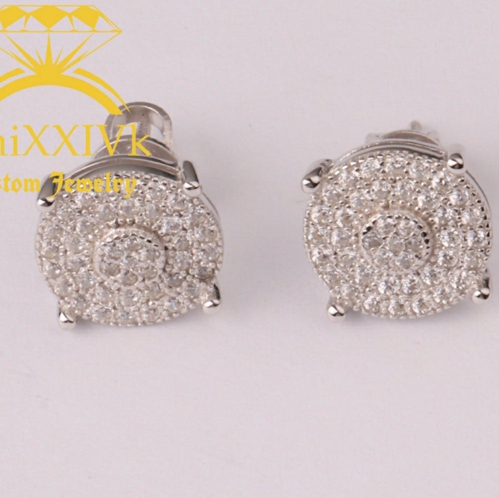 Iced Out 3 Stripe 925 Silver Studded Earrings